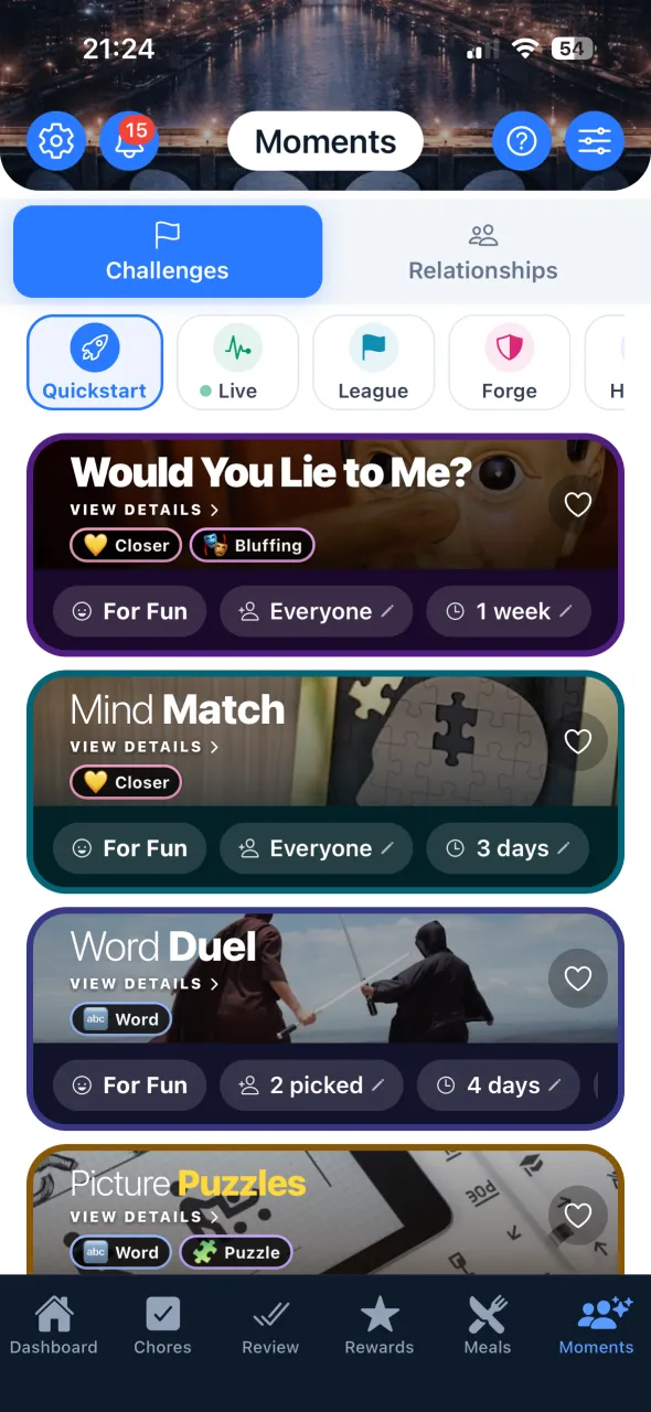 Moments: a catalogue of family challenges and games to start.