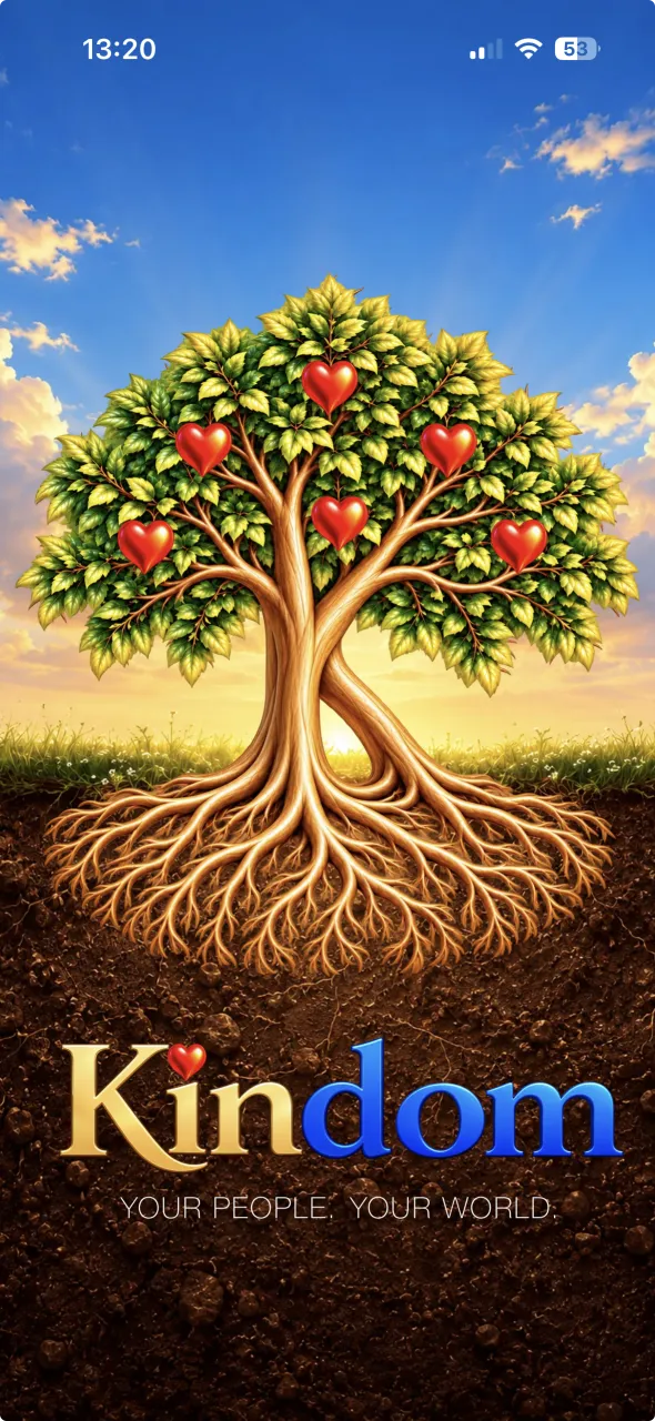 Kindom's opening screen: the tree growing from rich soil under a sunrise sky.